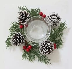 Christmas Candle Ring Small Artificial Red Berry Wreath Candle Holder Rings Centerpiece ChristmasTable Decoration (Green) -Department 56 Shop 51B378TQnRL