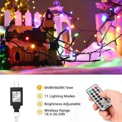 Brizled Christmas Lights, 65.67ft 200 LED Color Changing Tree Lights 11-Function Warm White & Multicolor Christmas Lights, Connectable 24V Safe Adapter Remote Decorative Lights String For Xmas Party -Department 56 Shop 51BDdThKvsL