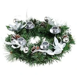 YUCH Christmas Advent Wreath Decoration 4 Advent Candles Holder With Pine Cone Ribbon And Glitter Poinsettia Advent Candle Holder For Season Centerpiece DÃcor