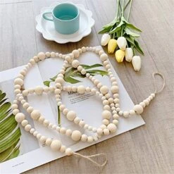 Anntool Wooden Beaded Garland Christmas 7.2 Feet Garland Boho Decorations Wall Hanging Farmhouse Home Decor Rustic Country Holiday Decoration (2 Pack/Total 14.4ft) -Department 56 Shop 51BYrihnXZL