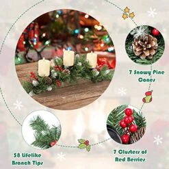 Goplus Artificial Christmas Centerpiece, Xmas Tabletop Decoration With 3 Candle Holders, Red Berries, Snowy Pine Cones, Christmas Triple Candelabrum For Dining Room Table, Fireplace Mantel -Department 56 Shop 51Bkazw5lKL