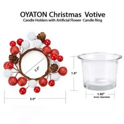 OYATON Christmas Votive Candle Holders With Pinecone Berry Candle Wreath Ring, Decorative Glass Tealight Candle Holder Set Of 4 For Home, Wedding, Living Room And Bedroom Decor(Exclude Candles) -Department 56 Shop 51Bz02F8r7L