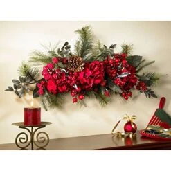 Nearly Natural 4679 Holiday Hydrangea Swag, 30-Inch, Red/Green -Department 56 Shop 51C0v8Kw7GL