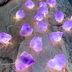 JASHIKA Genuine Amethyst Crystal Fairy Lights, Natural Healing 20 Raw Stones String Of Lights 6.5ft Remote Control USB Plug In For Reiki Ornaments Bedroom Wedding Decoration