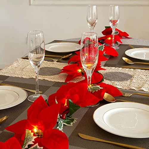 Joyhalo 2 Pack Christmas Poinsettia Garland With Lights - Battery Operated Red Berries And Holly Leaves Prelit Garland For Mantle Fireplace Table Indoor Outdoor Lighted Garland Chritsmas Decor 4 Joyhalo 2 Pack Christmas Poinsettia Garland With Lights - Battery Operated Red Berries And Holly Leaves Prelit Garland For Mantle Fireplace Table Indoor Outdoor Lighted Garland Chritsmas Decor - Image 4