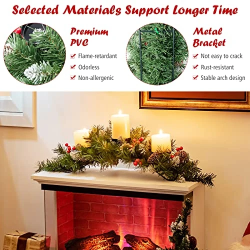 GOFLAME Christmas Table Centerpiece Decoration With 3 Candle Holders, Holiday Candelabrum With Pine Cones, Berry Clusters, Snowy Leaves, Christmas Tealight Candle Holder For Dining Table, Fireplace 4 GOFLAME Christmas Table Centerpiece Decoration With 3 Candle Holders, Holiday Candelabrum With Pine Cones, Berry Clusters, Snowy Leaves, Christmas Tealight Candle Holder For Dining Table, Fireplace - Image 4