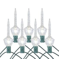 Novelty Lights, Inc. CL-Bubble-Set-7 Tradtional Bubble Light And Stringer Set, 7 Clear Bubble Fluids With Silver Glitter, Green Wire, C7/E12 Candelabra Base, 7 Pack