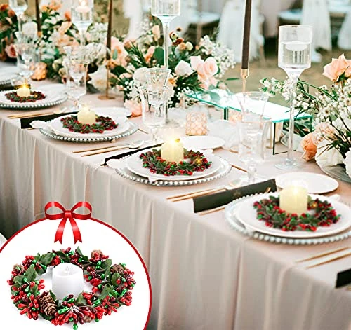 Christmas Candle Ring, 4 Inch Candle Rings For Pillars Beaded Berry With Pinecones Wreath Candlering Candle Ring Xmas Table Centerpiece Decoration,Set Of 3 4 Christmas Candle Ring, 4 Inch Candle Rings For Pillars Beaded Berry With Pinecones Wreath Candlering Candle Ring Xmas Table Centerpiece Decoration,Set Of 3 - Image 4