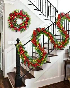 DDHS Christmas Garland,9FT Artificial Garland Christmas Decorations With 60 LED Lights Red Berry For Mantle Fireplace, Indoor, Outdoor, Green Pre Lit Christmas Collection Decor-Warm 10 DDHS Christmas Garland,9FT Artificial Garland Christmas Decorations With 60 LED Lights Red Berry For Mantle Fireplace, Indoor, Outdoor, Green Pre Lit Christmas Collection Decor-Warm -Department 56 Shop 51FJMubabLL