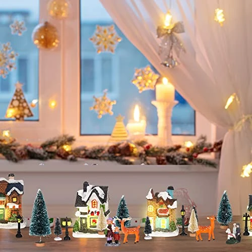 31 Pcs Christmas Village Figurines Decoration Set Lighted LED Christmas Village Houses With Figurines And Snow Blanket Roll For Christmas Town Scene Desktop Ornaments Battery Operated Landscape Decor 5 31 Pcs Christmas Village Figurines Decoration Set Lighted LED Christmas Village Houses With Figurines And Snow Blanket Roll For Christmas Town Scene Desktop Ornaments Battery Operated Landscape Decor - Image 5