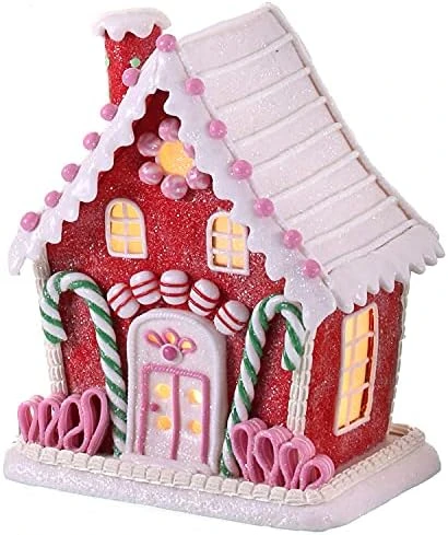 One Holiday Way 9.5-Inch LED Light Up Red Faux Gingerbread House Tabletop Decoration W/Timer, Candy Glitter, Frosting Accents – Lighted Decorative Christmas Party Winter Home Decor 2 One Holiday Way 9.5-Inch LED Light Up Red Faux Gingerbread House Tabletop Decoration W/Timer, Candy Glitter, Frosting Accents – Lighted Decorative Christmas Party Winter Home Decor - Image 2