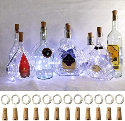 Ehome Wine Bottle Lights With Cork, 12 Pack 20LED Fairy String Lights Battery Operated, 7.2ft Silver Copper Wire Cork Lights For Liquor Bottles Party Christmas Decoration Halloween Wedding - White 1 Ehome Wine Bottle Lights With Cork, 12 Pack 20LED Fairy String Lights Battery Operated, 7.2ft Silver Copper Wire Cork Lights For Liquor Bottles Party Christmas Decoration Halloween Wedding - White
