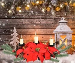 DearHouse 22Inch Christmas Candle Holder Centerpiece, Poinsettia And Red Berry Table Centerpiece With 3 Candle Holders Table Accent Centerpiece For Festival Home Decoration -Department 56 Shop 51GDVD4WyuL