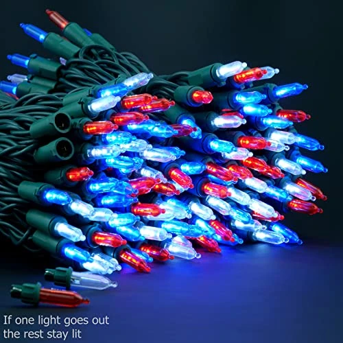 YULETIME Red White & Blue LED Christmas Lights With Green Wire, 66 Feet 200 Count UL Certified Commercial Grade String Light Set For Independence Day Patriotic Holidays (Red White & Blue) 4 YULETIME Red White & Blue LED Christmas Lights With Green Wire, 66 Feet 200 Count UL Certified Commercial Grade String Light Set For Independence Day Patriotic Holidays (Red White & Blue) - Image 4