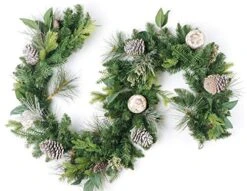 CraftMore Brooklyn Pine Garland With Grey Pinecones And Birch Christmas Decor Balls
