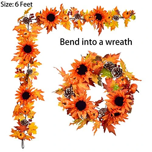 DearHouse Fall Maple Leaf Garland - 6ft/Piece Artificial Berries Sunflower Pine Cones Pumpkin Autumn Garland Decoration For Wedding Party Thanksgiving Dinner Fireplace Door Backdrop Decor 4 DearHouse Fall Maple Leaf Garland - 6ft/Piece Artificial Berries Sunflower Pine Cones Pumpkin Autumn Garland Decoration For Wedding Party Thanksgiving Dinner Fireplace Door Backdrop Decor - Image 4