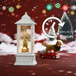 Joyriver Christmas Snow Globe Lantern, Christmas Tree Retro Musical Christmas Snow Globes, USB Or 3AA Battery Powered With 6H Timer Lighted Glittering Lantern Home Decor And Gift, White -Department 56 Shop 51I8QSmbh8L