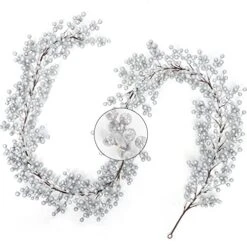 Silver Berry Garland Christmas Decoration -7.8ft Artificial Red Berry Garland With Bendable Stems For Holiday Fireplace Stairs Table Decorations