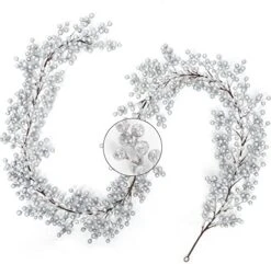 Silver Berry Garland Christmas Decoration -7.8ft Artificial Red Berry Garland With Bendable Stems For Holiday Fireplace Stairs Table Decorations -Department 56 Shop 51IBkeR4r1L. AC