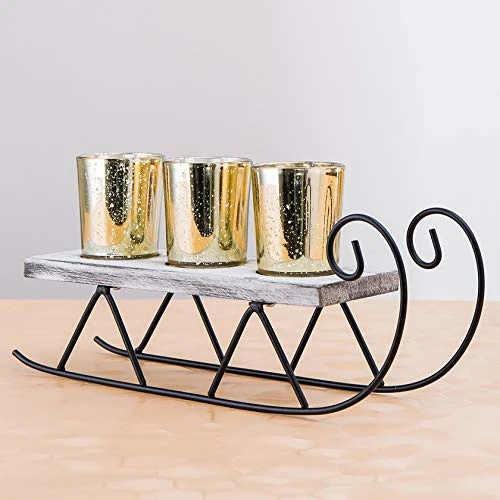 Gorgeous Home Christmas Sled Candlestick Decorative Votive Candle Holders Mercury Glass Tealight Candle Holder For Home Decor (Gold) 2 Gorgeous Home Christmas Sled Candlestick Decorative Votive Candle Holders Mercury Glass Tealight Candle Holder For Home Decor (Gold) - Image 2