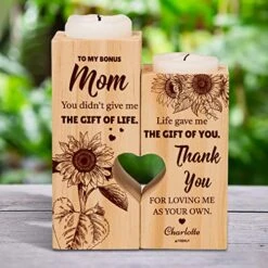 GENERIC TRIENCY Personalized Candle Holder To My Bonus Mom Tea Light Candle Holders Decorative Wooden Candlestick Custom Gifts For Bonus Mom Stepmom Valentines Mother's Day Christmas Birthday -Department 56 Shop 51IQMkueWSL