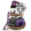 SURCVIO Halloween Tiered Tray Decorations, Halloween Home Decor Including Haunted House Wooden Signs, Cute Gnomes Plush And Bead Garland, Halloween Decorations Indoor For Home Table Room Party -Department 56 Shop 51IajtEFoJL