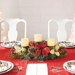 BrylaneHome Pre-Decorated Candle Holder Centerpiece Christmas Decoration, Red -Department 56 Shop 51Iu399YJ6L