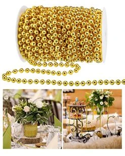 ABONDEVER 60.5FT Christmas Tree Beads Garland Decor Artificial Plastic Pearls Beads Roll For St. Patrick's Day Carnival Xmas Tree Party Wedding Decoration Supplies(Gold)