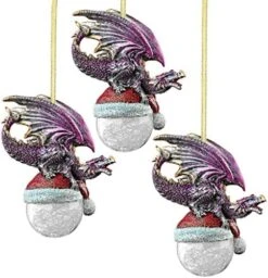 Design Toscano QS9292913 Christmas Tree Ornaments - Frost The Gothic Dragon Holiday Ornament: Set Of Three - Snowflake Dragon Ball Ornament,Multicolored,Set Of 3 -Department 56 Shop 51Ju3siZm0L. AC