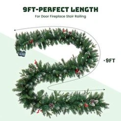 9Ft Pre-Lit Christmas Garland, Artificial Holiday PE Mixed Garland With Battery Operated 50 LED Lights, Xmas Decoration Flocked Garland With Pine Cones And Timer For Walls Stairs Fireplaces 6 9Ft Pre-Lit Christmas Garland, Artificial Holiday PE Mixed Garland With Battery Operated 50 LED Lights, Xmas Decoration Flocked Garland With Pine Cones And Timer For Walls Stairs Fireplaces -Department 56 Shop 51JuJUV3APL