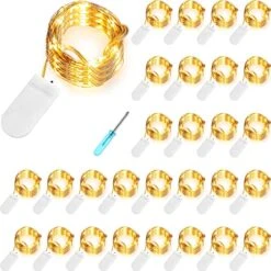 40 Pieces LED Fairy Lights Battery Operated Warm Cool White LED Lights For Holiday Birthday Wedding Night Party Garden Outdoor Decorations Silvery Copper Wire Lights With Screwdriver (Warm White)