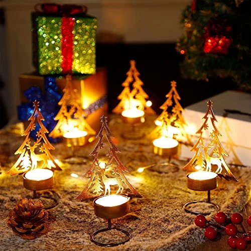 Juegoal Set Of 6 Tea Light Candle Holders, Christmas Decorations Metal Tree And Reindeer Table Candle Holder, Rust-Proof Tabletop Tealight Centerpiece And Display For Holiday Home Mantel Fireplace 5 Juegoal Set Of 6 Tea Light Candle Holders, Christmas Decorations Metal Tree And Reindeer Table Candle Holder, Rust-Proof Tabletop Tealight Centerpiece And Display For Holiday Home Mantel Fireplace - Image 5