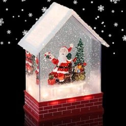 Eldnacele Musical Snow Globe House With Timer, Lighted USB/Battery Operated Swirling Singing Water Glittering Lantern, Christmas Snow Globes House Holiday Festival Decoration- Santa Claus
