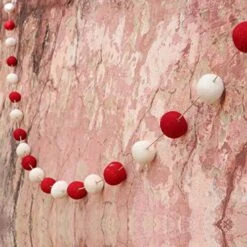 De Kulture Handmade Premium Wool Felt Large POM POM Garland Eco Friendly Christmas Tree Ornament, Home Office Wedding Party Holiday Decoration Banner | 96 Inches (RED & Off White) -Department 56 Shop 51KhQsKII0L