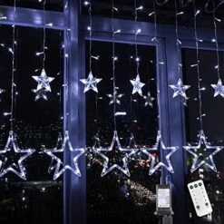 Blingstar Star Curtain Lights 138 LED 12 Star Multicolor Christmas Lights 8.2ft Connectable Window Lights With Remote Plug In Curtain String Lights For Indoor Outdoor Room Birthday Wedding Party Decor -Department 56 Shop 51L0CJM Z1L. AC