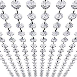33ft K9 Glass Crystal Garland Strands - Hanging Chandelier Gem Bead Chain - 14mm Clear Octagon Prism Diamond String Decorations For Wedding Party Manzanita Centerpiece Christmas Tree