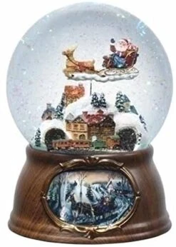 Roman 6.5" Musical Rotating Santa Claus With Train Christmas Snow Globe Glitterdome