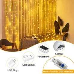 Ollny Curtain Lights For Bedroom - 200LED 6.6x6.6ft Fairy Lights Curtain With 8 Modes Timer Remote, USB Power, Waterproof Hanging String Lights For Backdrop Wedding Party Wall Decorations, Warm White -Department 56 Shop 51LroV8T8NL