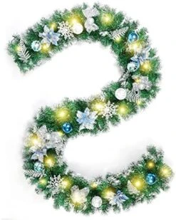Christmas Garland, Artificial Holiday PE Mixed Garland With Battery Operated 50 LED Lights, Xmas Decoration Flocked Garland With Pine Cones And Timer For Walls Stairs Fireplaces,9Ft Pre-Lit,Blue Ball 20 Christmas Garland, Artificial Holiday PE Mixed Garland With Battery Operated 50 LED Lights, Xmas Decoration Flocked Garland With Pine Cones And Timer For Walls Stairs Fireplaces,9Ft Pre-Lit,Blue Ball -Department 56 Shop 51LtgZWHOYL. AC