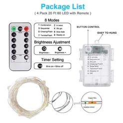 Homemory 4 Pack 20 Ft 60 LED Fairy Lights Battery Operated Christmas Lights With Remote Waterproof 8 Modes Firefly Twinkle String Lights For Party Bedroom Wedding Decorations -Department 56 Shop 51M1LMAFScL