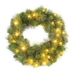WeRChristmas Alberta Spruce Pre-Lit Wreath Christmas Decoration Illuminated With 35 Warm White LED Lights-Size 60cm, Green