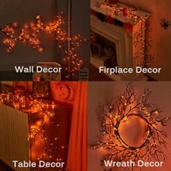 Hairui Halloween Garland With Lights 120 Orange And Purple Bi-Color Fairy Lights 8 Functions, Lighted Black Garland Battery Operated For Indoor Outdoor Home Halloween Decoration -Department 56 Shop 51M3t89A8AL