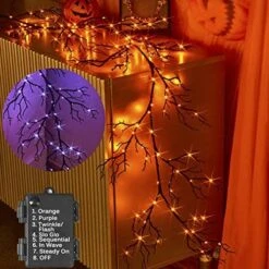 Hairui Halloween Garland With Lights 120 Orange And Purple Bi-Color Fairy Lights 8 Functions, Lighted Black Garland Battery Operated For Indoor Outdoor Home Halloween Decoration -Department 56 Shop 51MLsrxtFVL. AC