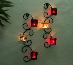 TIED RIBBONS Decorative Wall Hanging Tealight Candle Holder Metal Wall Sconce With Glass Cups And Tealight Candles For Christmas Home Decoration (Set Of 2) -Department 56 Shop 51MNiKOBMnL