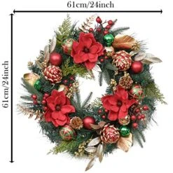 Valery Madelyn Pre-Lit 24 Inch Traditional Red Green Gold Lighted Christmas Wreath For Front Door With Ball Ornaments, Battery Operated 20 LED Lights, Holiday Decoration For Fireplace Xmas Decor 7 Valery Madelyn Pre-Lit 24 Inch Traditional Red Green Gold Lighted Christmas Wreath For Front Door With Ball Ornaments, Battery Operated 20 LED Lights, Holiday Decoration For Fireplace Xmas Decor -Department 56 Shop 51MRODIBWKL
