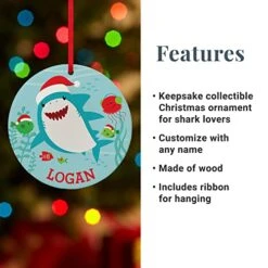 Let's Make Memories - Personalized Christmas Ornament - Santa Shark Round Ornament - Customize With Any Name - Made Of Wood - Includes Ribbon - 3" Round -Department 56 Shop 51MkKZL4PrL