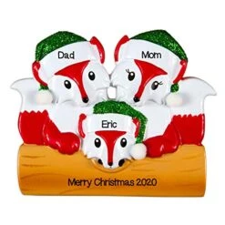 Fox Family Of 3 Personalized Christmas Ornament Couple With 1 Child Fox Ornament Cute Fox Family Ornament Cute Animal Fox Ornament
