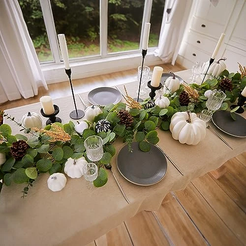 Party Joy 8.8FT Artificial Eucalyptus Garland With White Pumpkins For Fall Decor, Plaid Pumpkins Pinecones Berries Fall Decorations For Home, Wedding Thanksgiving Table Runner Farmhouse Decor 2 Party Joy 8.8FT Artificial Eucalyptus Garland With White Pumpkins For Fall Decor, Plaid Pumpkins Pinecones Berries Fall Decorations For Home, Wedding Thanksgiving Table Runner Farmhouse Decor - Image 2