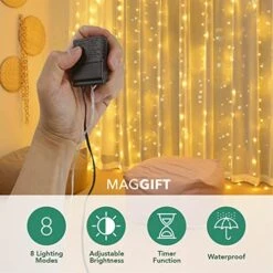 MAGGIFT 304 LED Curtain String Lights, 9.8 X 9.8 Ft, 8 Modes Plug In Fairy String Light With Remote Control, Christmas, Backdrop For Indoor Outdoor Bedroom Window Wedding Party Decoration, Warm White -Department 56 Shop 51NSZeZm4gL