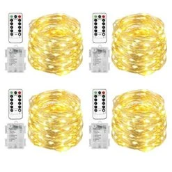 Homemory 4 Pack 20 Ft 60 LED Fairy Lights Battery Operated Christmas Lights With Remote Waterproof 8 Modes Firefly Twinkle String Lights For Party Bedroom Wedding Decorations